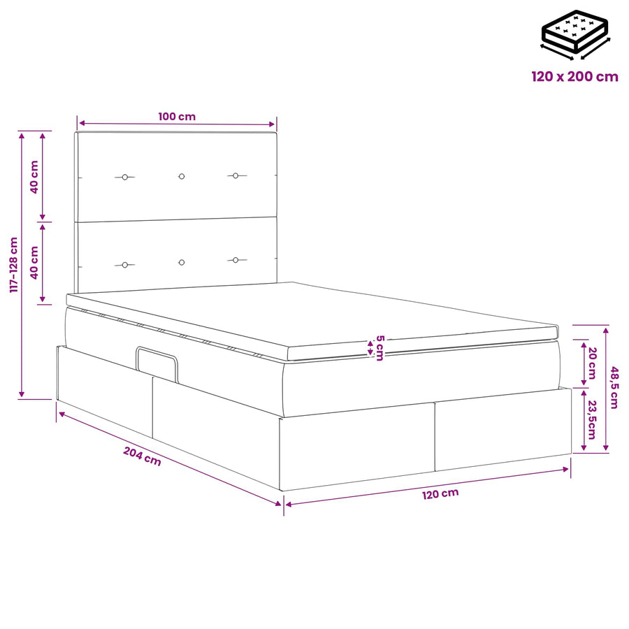 Opslag bed met matras Donkergrijs 120 x 200 cm Fluweel