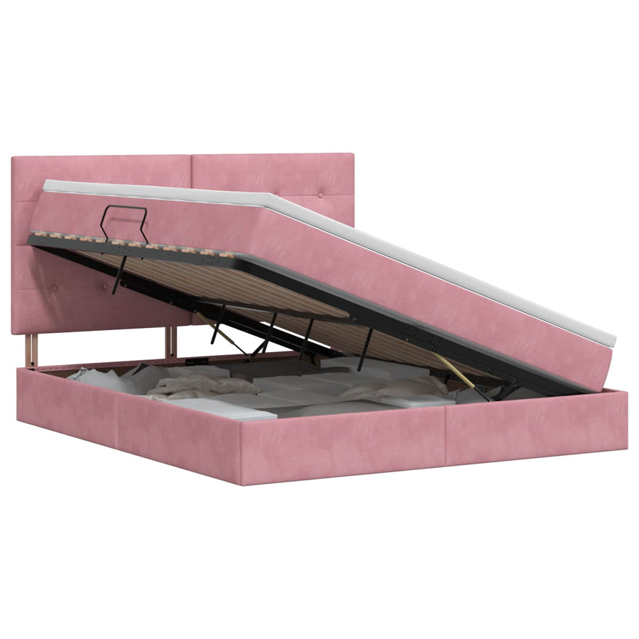 Opslag bed met matras met hoofdeinde Roze 140 x 200 cm Fluweel