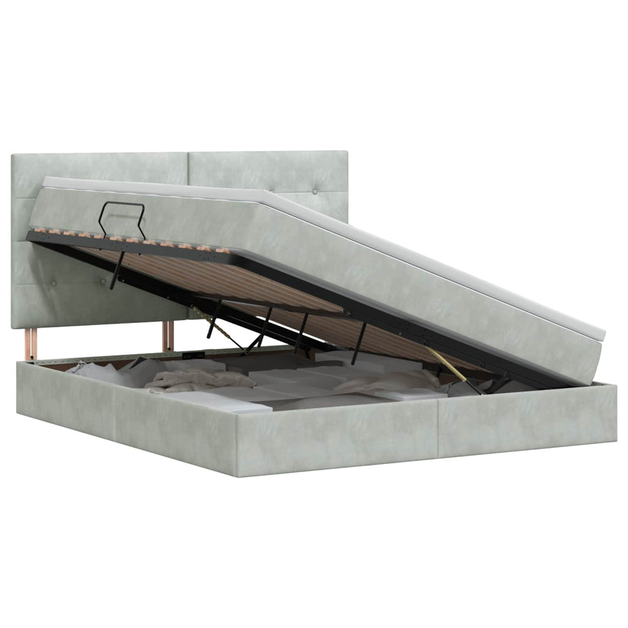 Opslag bed met matras Lichtgrijs 160 x 200 cm Fluweel