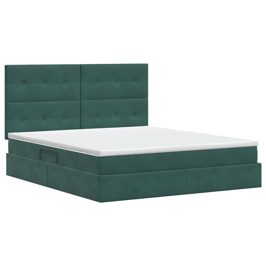 Opslag bed met matras Donkergroen 160 x 200 cm Fluweel