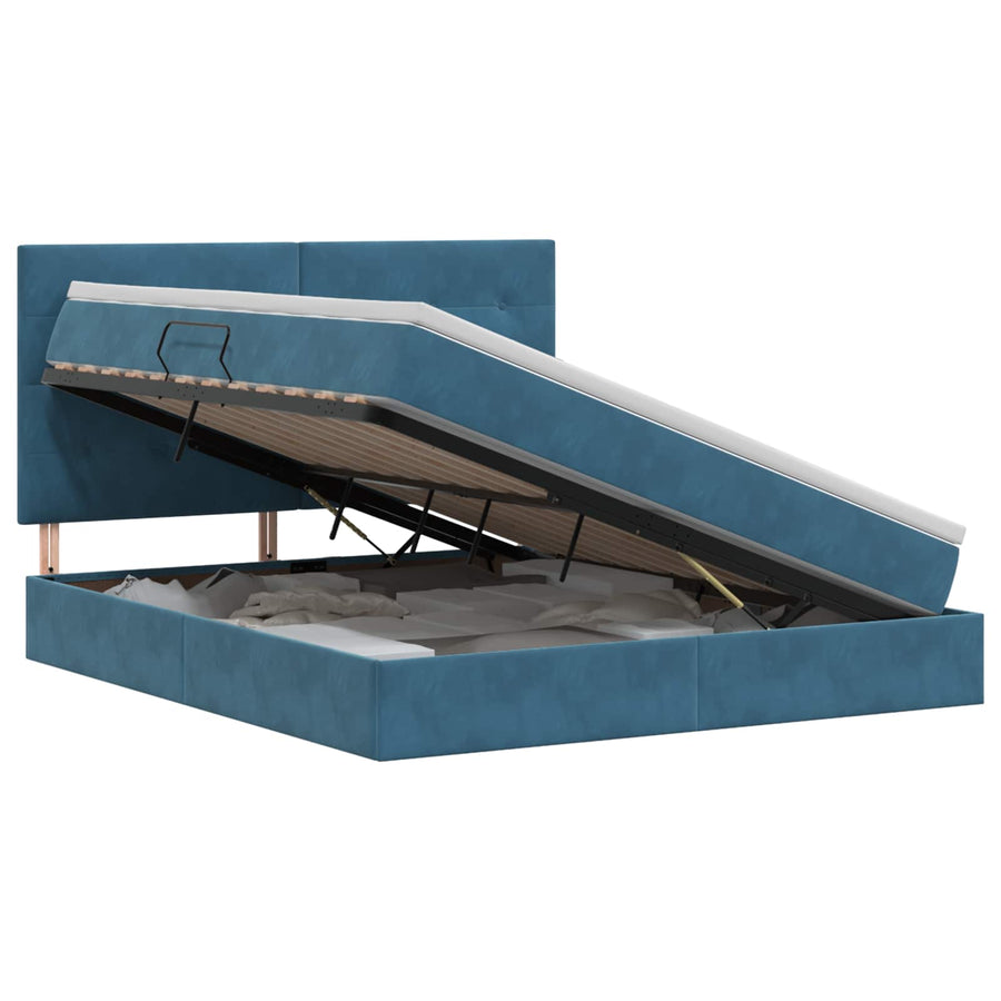 Opslag bed met matras Donkerblauw 160 x 200 cm Fluweel
