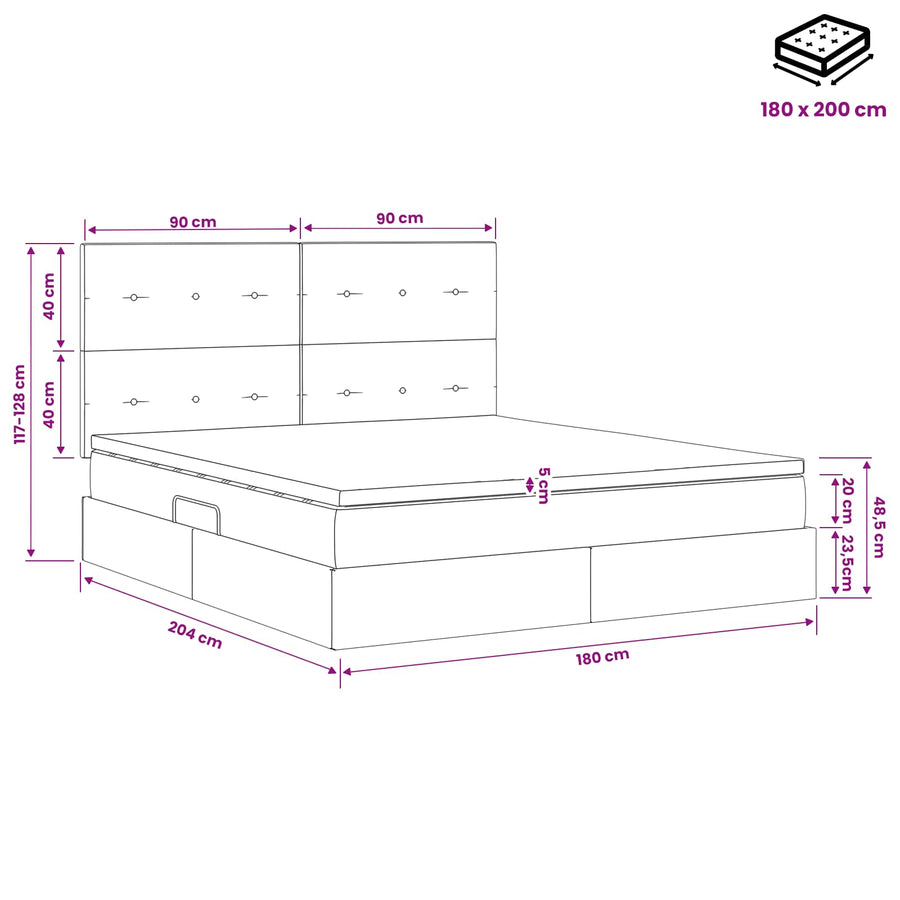 Opslag bed met matras Donkergrijs 180 x 200 cm Fluweel
