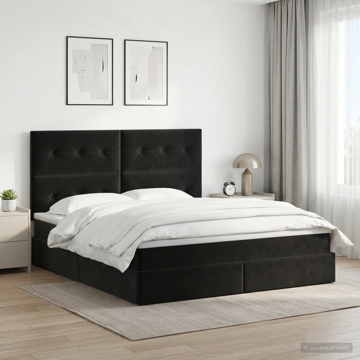 Opslag bed met matras met hoofdeinde Zwart 160 x 200 cm Fluweel