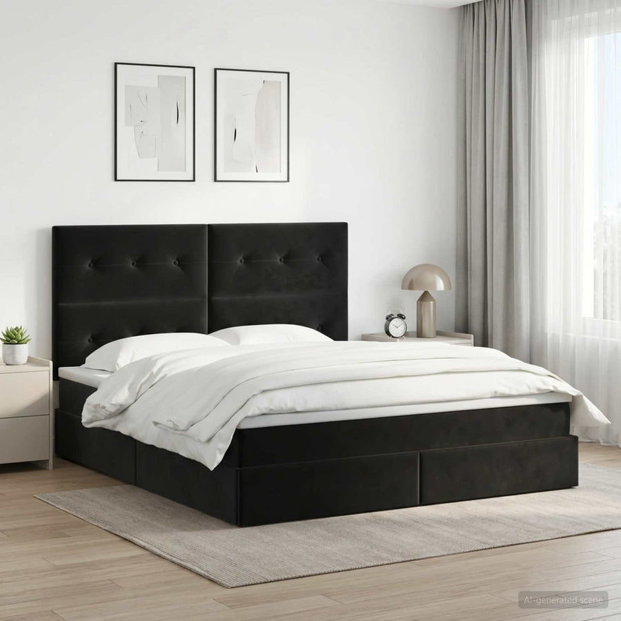 Opslag bed met matras met hoofdeinde Zwart 160 x 200 cm Fluweel