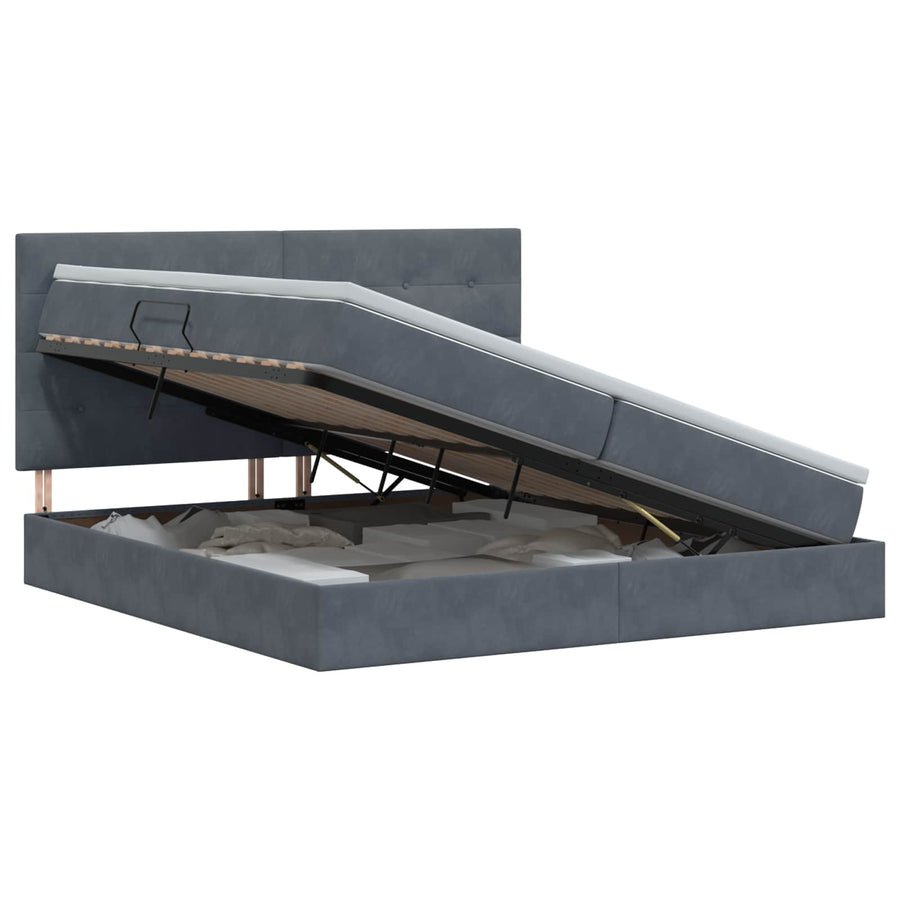 Opslag bed met matras Donkergrijs 200 x 200 cm Fluweel