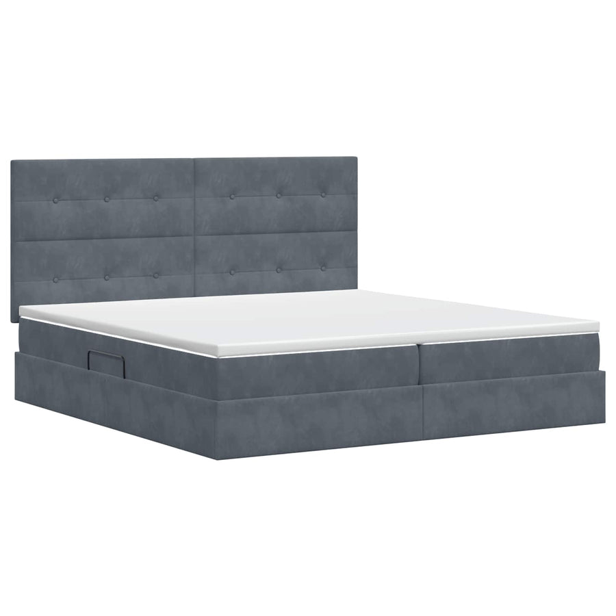 Opslag bed met matras Donkergrijs 200 x 200 cm Fluweel