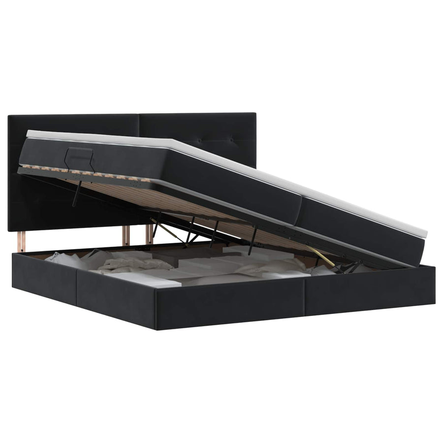 Opslag bed met matras met hoofdeinde Zwart 200 x 200 cm Fluweel