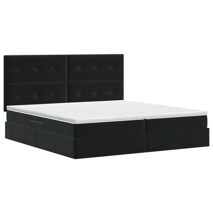 Opslag bed met matras met hoofdeinde Zwart 200 x 200 cm Fluweel