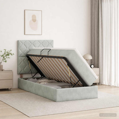 Opslag bed met matras Lichtgrijs 100 x 200 cm Fluweel