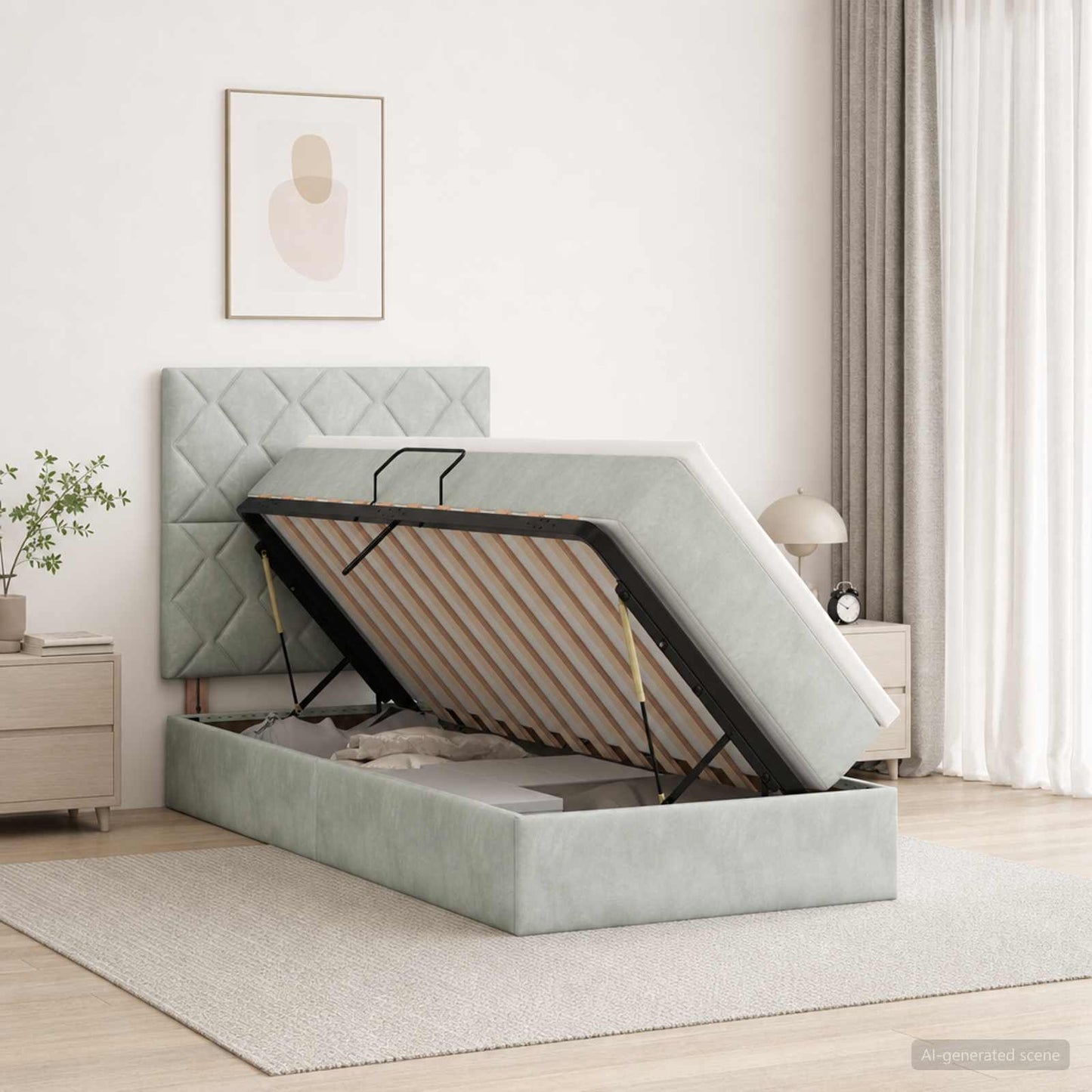 LED Opslagbed met Matras Lichtgrijs 100 x 200 cm Fluweel