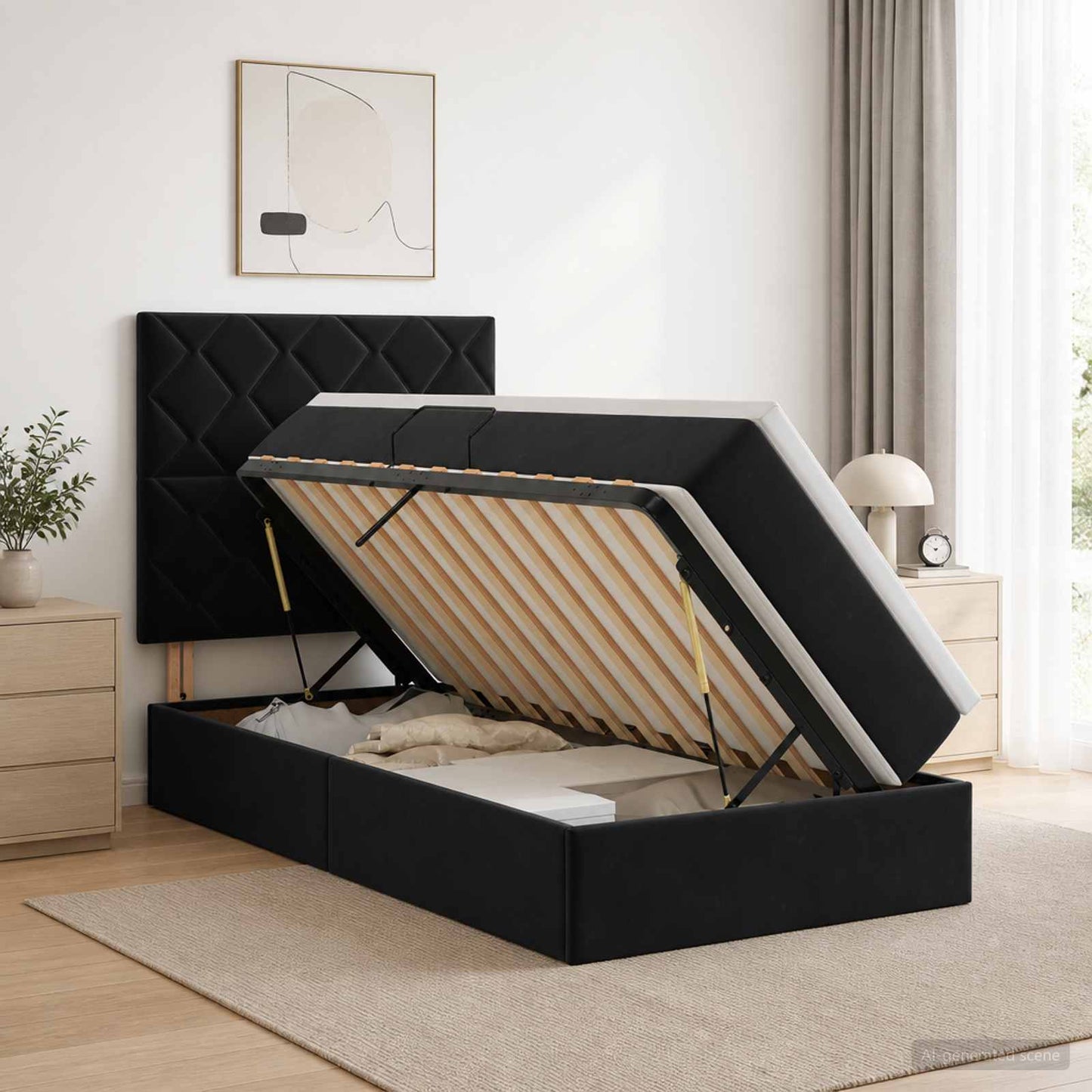 Opslag bed met matras met hoofdeinde Zwart 100 x 200 cm Fluweel
