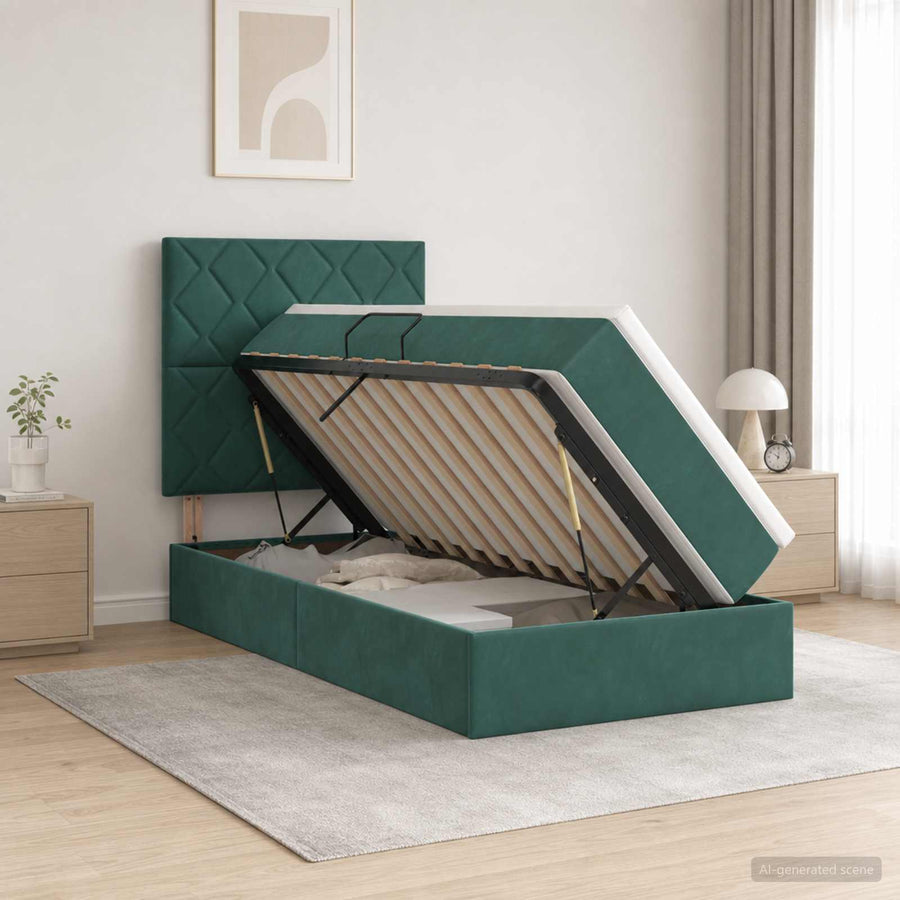 Opslag bed met matras Donkergroen 90 x 190 cm Fluweel