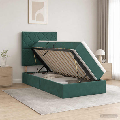 Opslag bed met matras Donkergroen 90 x 200 cm Fluweel