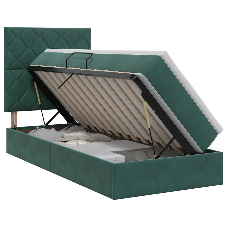 Opslag bed met matras Donkergroen 90 x 190 cm Fluweel