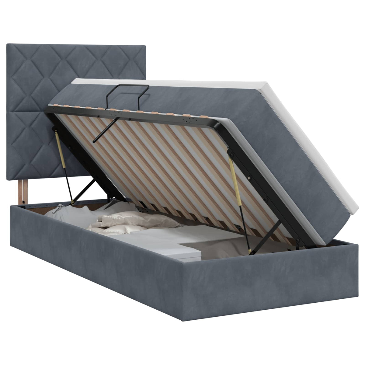 Opslag bed met matras Donkergrijs 90 x 200 cm Fluweel