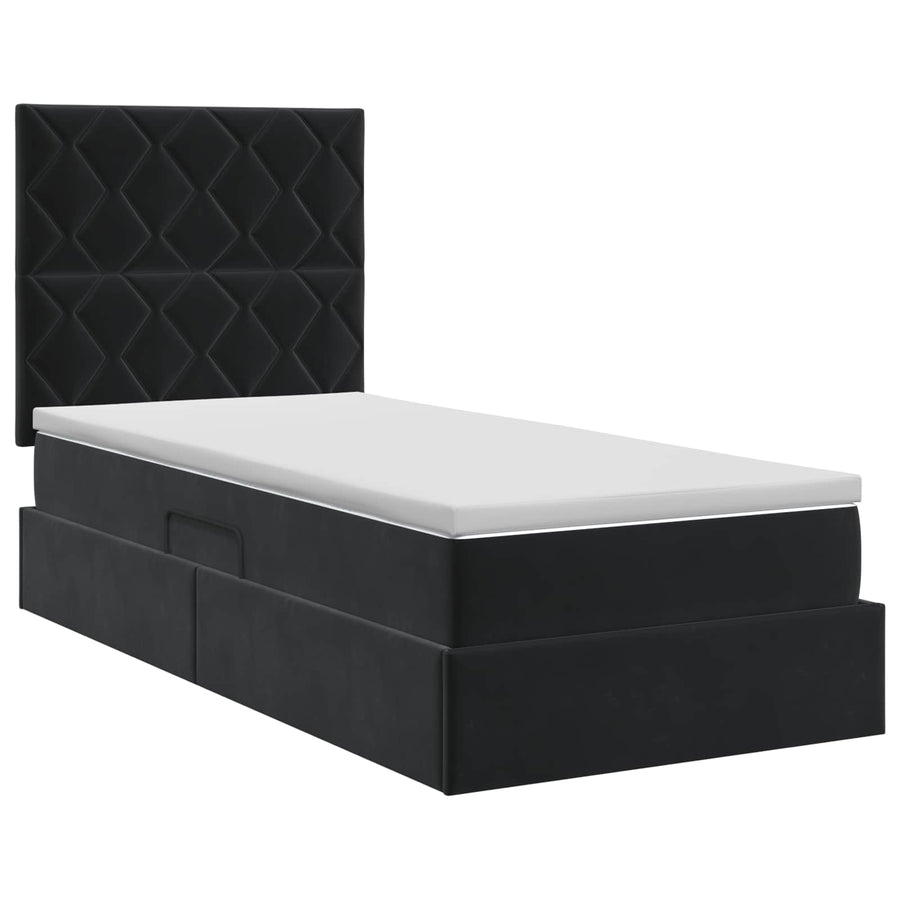 Opslag bed met matras met hoofdeinde Zwart 90 x 200 cm Fluweel