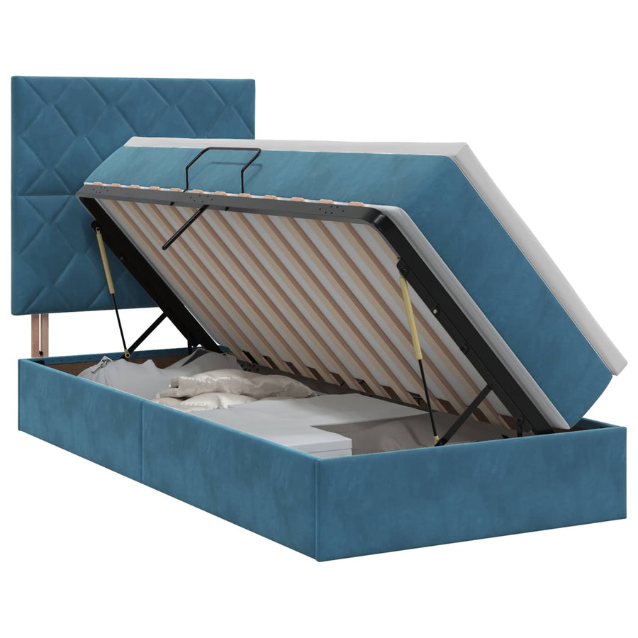 Opslag bed met matras Donkerblauw 90 x 200 cm Fluweel