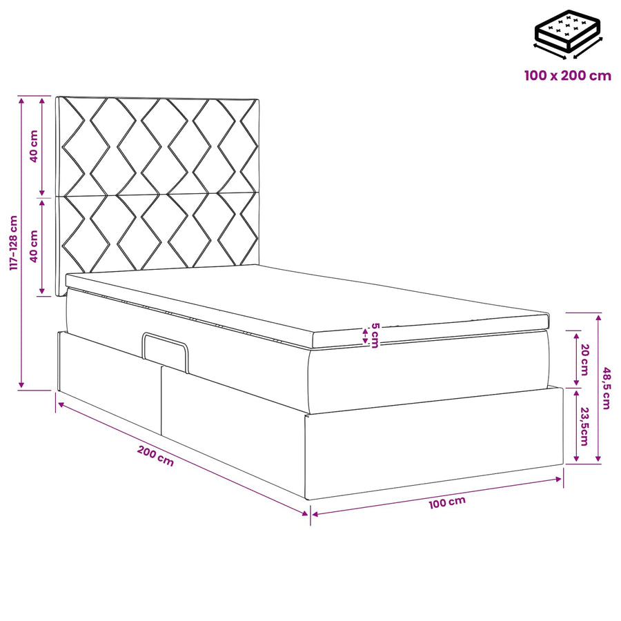 Opslag bed met matras Donkerblauw 100 x 200 cm Fluweel