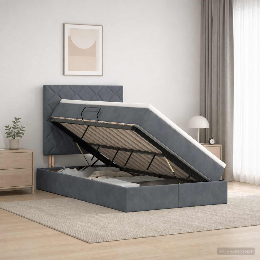Opslag bed met matras Donkergrijs 120 x 200 cm Fluweel