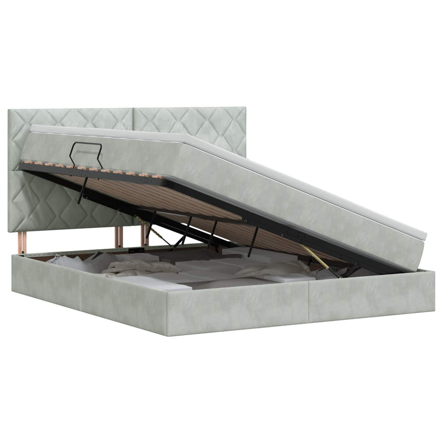 Opslag bed met matras Lichtgrijs 140 x 190 cm Fluweel