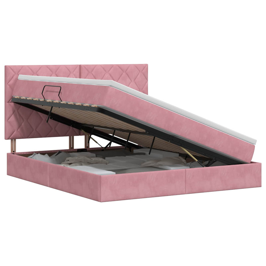 Opslag bed met matras met hoofdeinde Roze 140 x 200 cm Fluweel