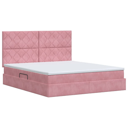 Opslag bed met matras met hoofdeinde Roze 140 x 200 cm Fluweel