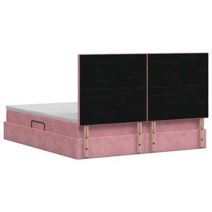 Opslag bed met matras met hoofdeinde Roze 140 x 200 cm Fluweel