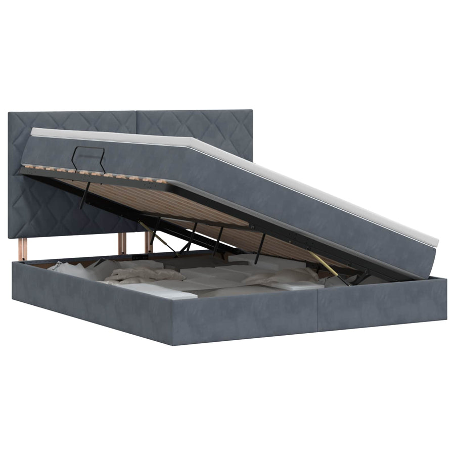 Opslag bed met matras Donkergrijs 160 x 200 cm Fluweel