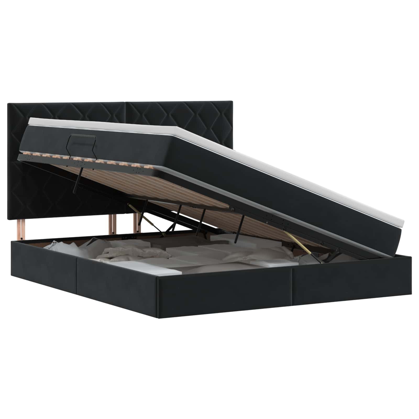 Opslag bed met matras met hoofdeinde Zwart 160 x 200 cm Fluweel