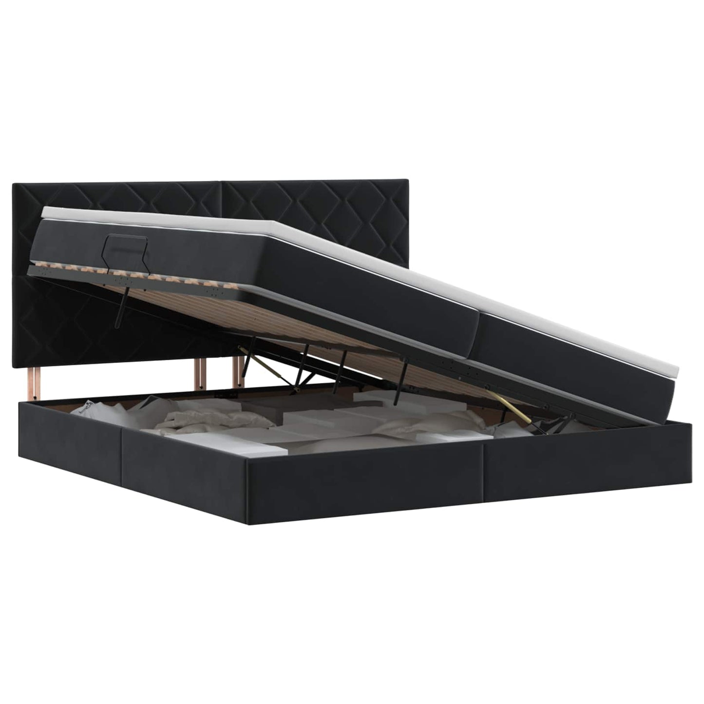 Opslag bed met matras met hoofdeinde Zwart 200 x 200 cm Fluweel