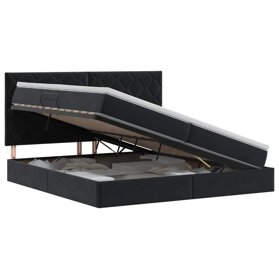 Opslag bed met matras met hoofdeinde Zwart 200 x 200 cm Fluweel