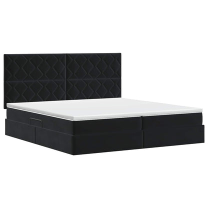Opslag bed met matras met hoofdeinde Zwart 200 x 200 cm Fluweel