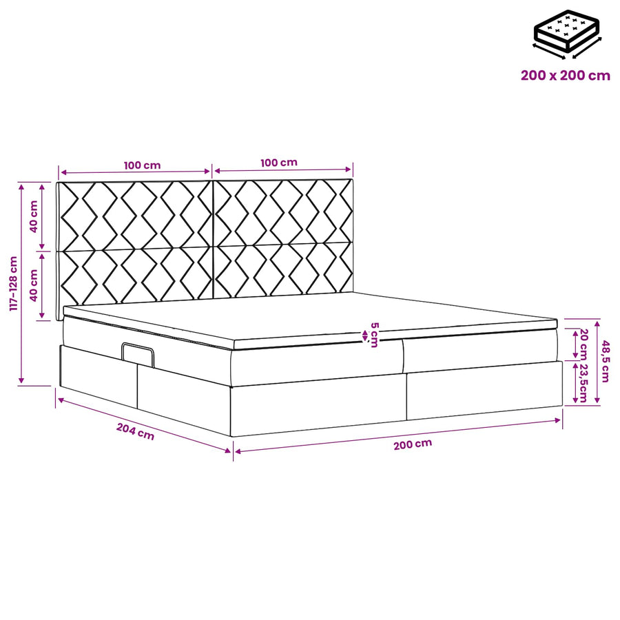 Opslag bed met matras Donkerblauw 200 x 200 cm Fluweel