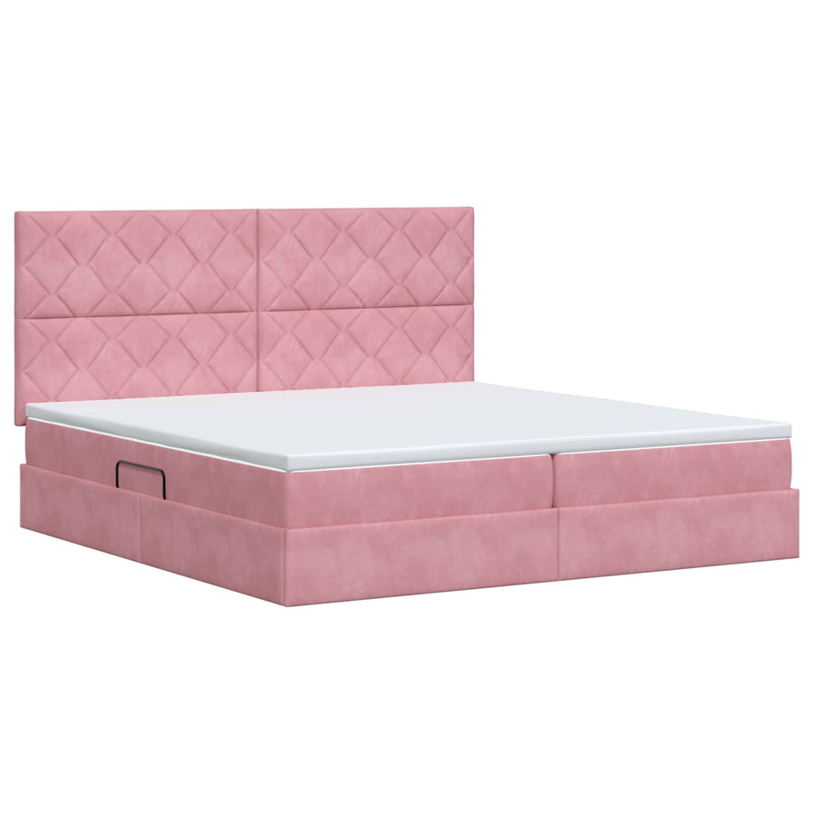Opslag bed met matras met hoofdeinde Roze 200 x 200 cm Fluweel