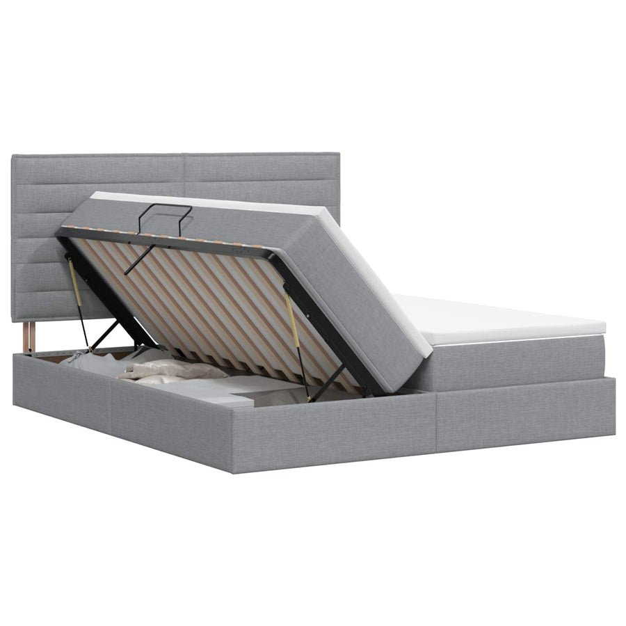 Opslag bed met hoofdeinde Lichtgrijs 200 x 200 cm Stof