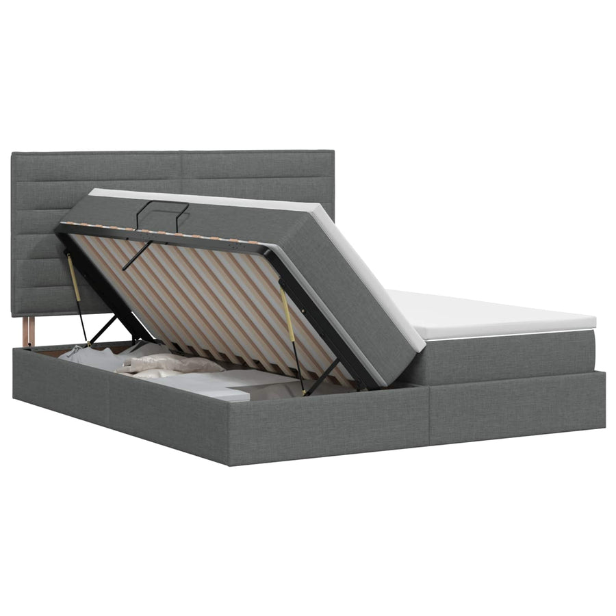 Opslag bed met hoofdeinde Donkergrijs 200 x 200 cm Stof
