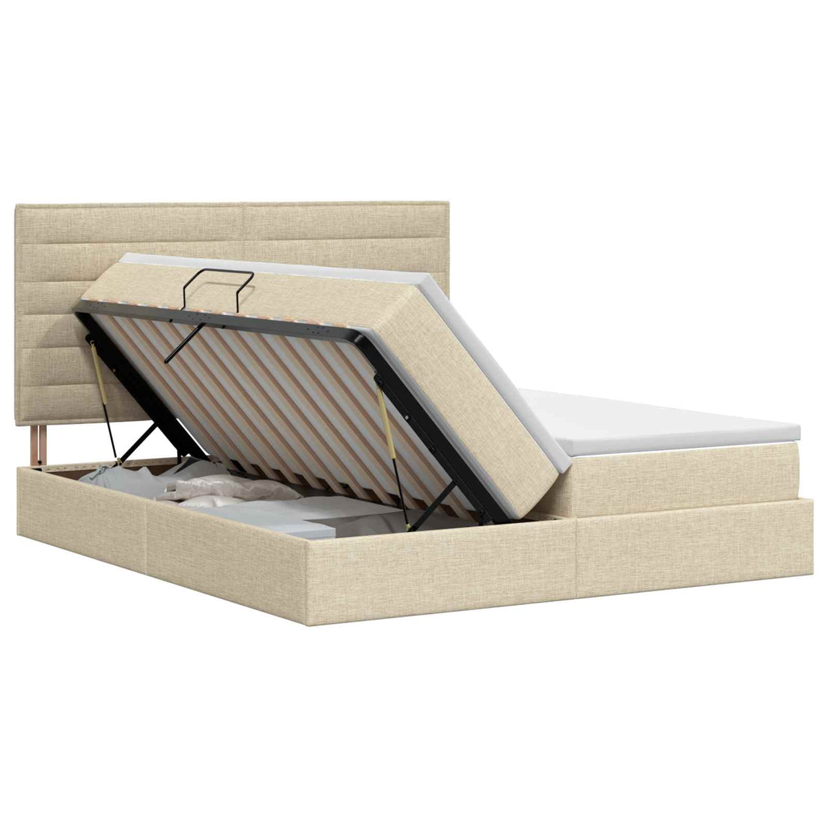 Opslag bed met hoofdeinde Crèmekleurig 200 x 200 cm Stof