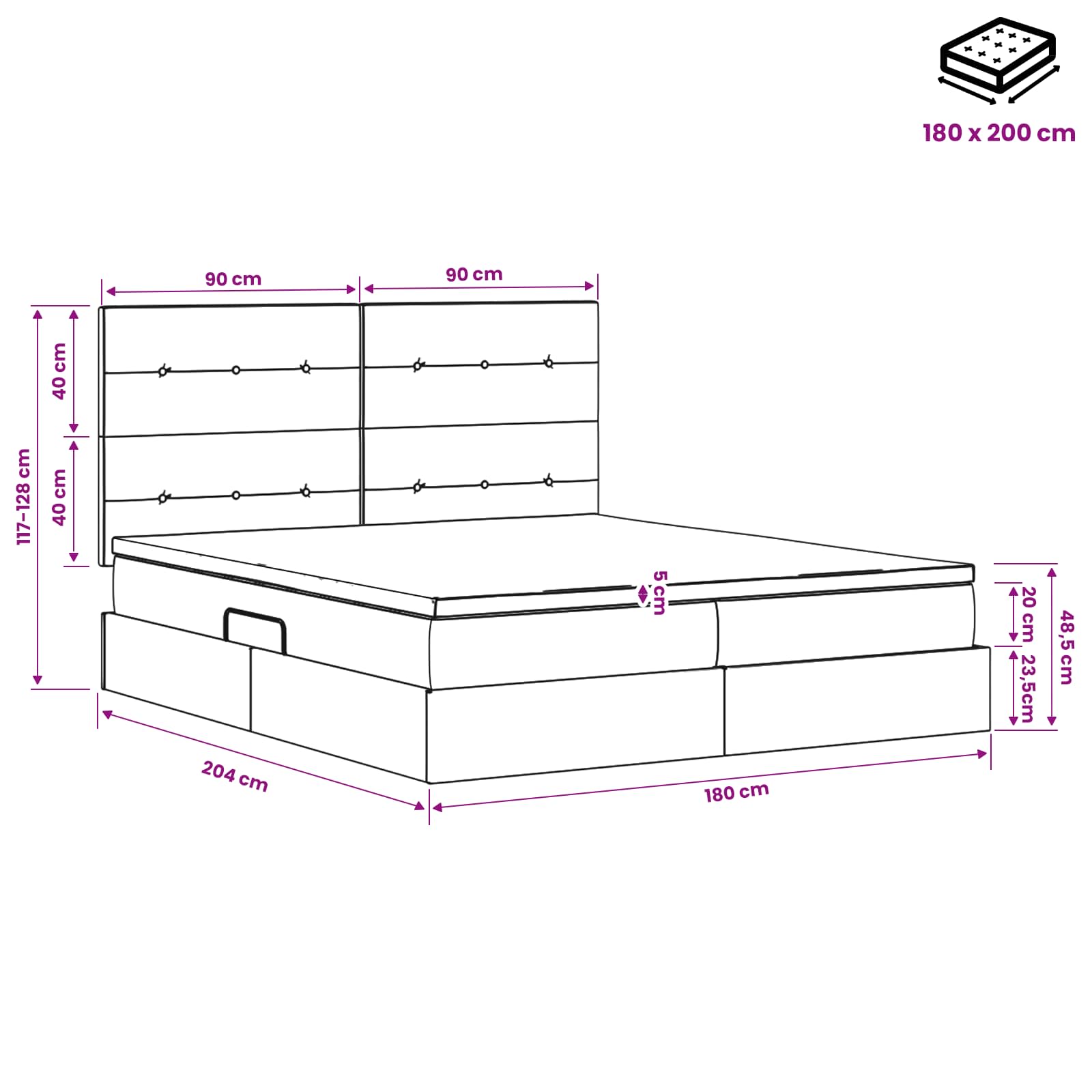 Opslag bed met hoofdeinde Donkergrijs 180 x 200 cm Stof