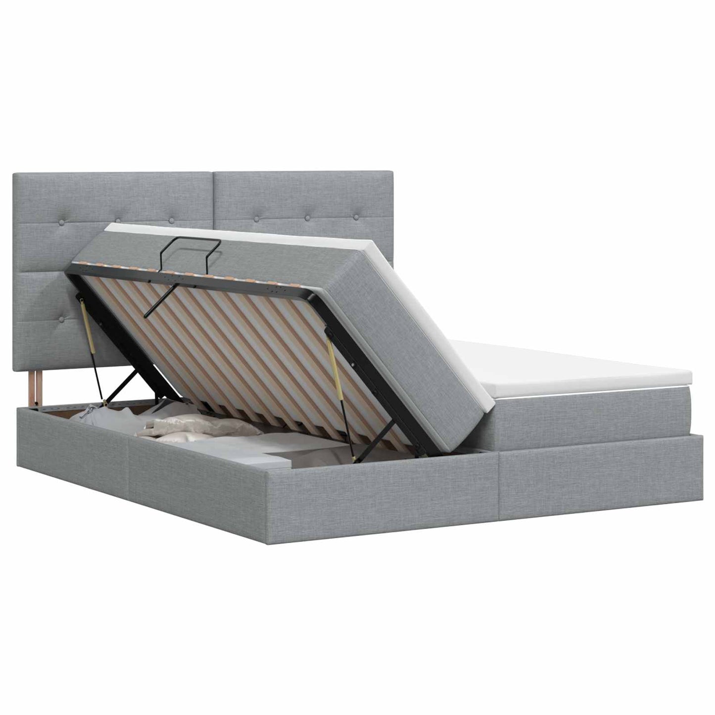 Opslag bed met hoofdeinde Lichtgrijs 200 x 200 cm Stof