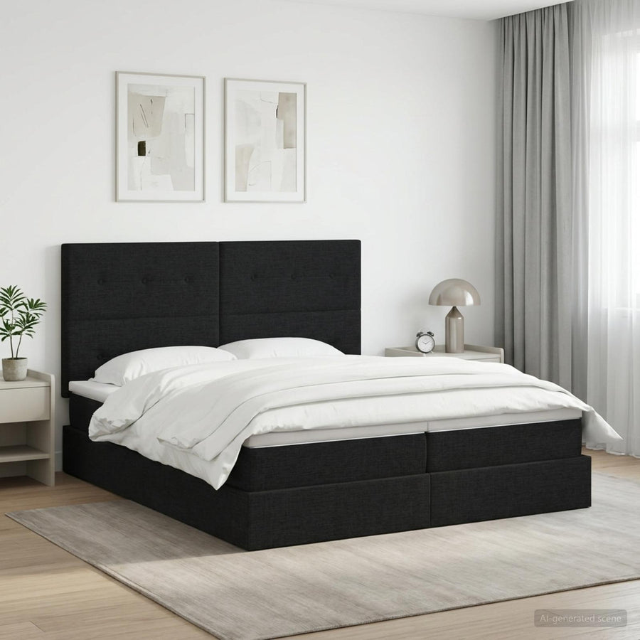 Opslag bed met hoofdeinde met opslag Zwart 180 x 200 cm Stof