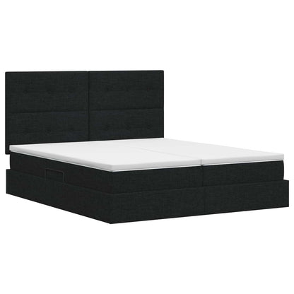 Opslag bed met hoofdeinde met opslag Zwart 200 x 200 cm Stof