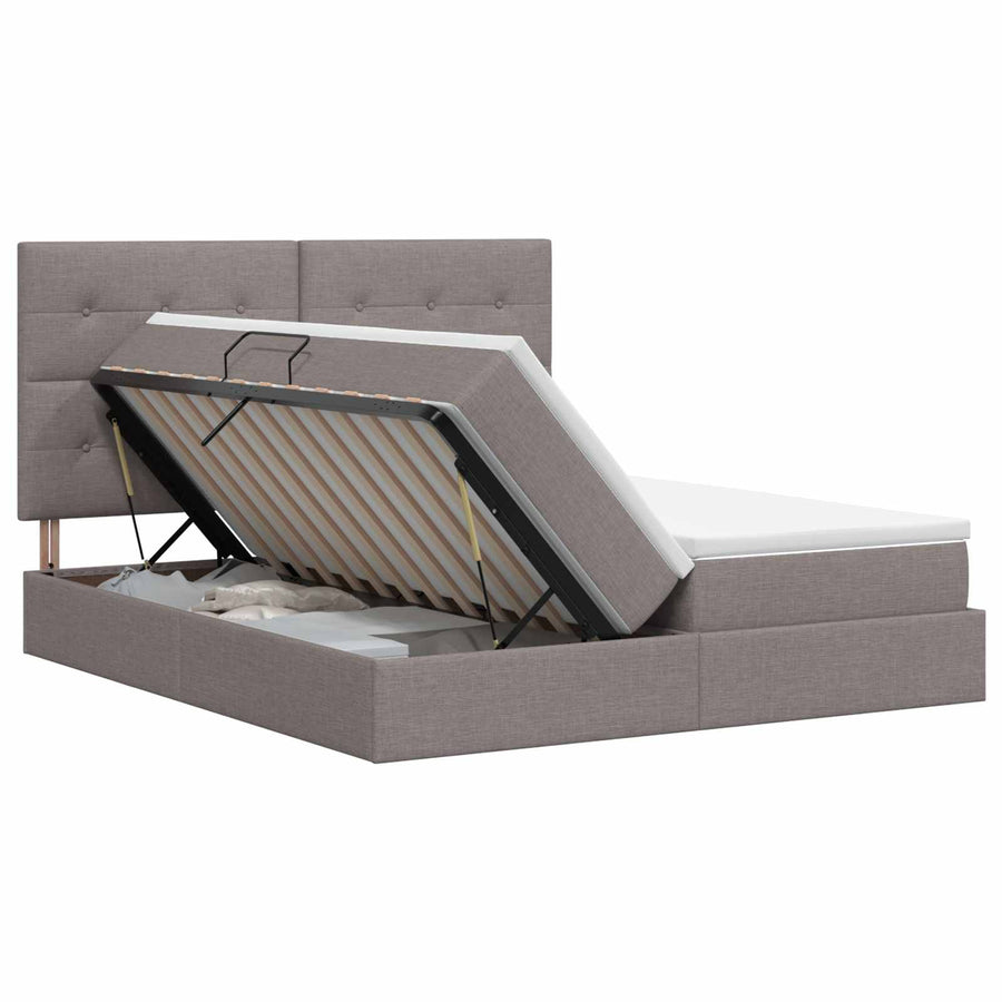 Opslag bed met hoofdeinde met opslag Taupe 200 x 200 cm Stof