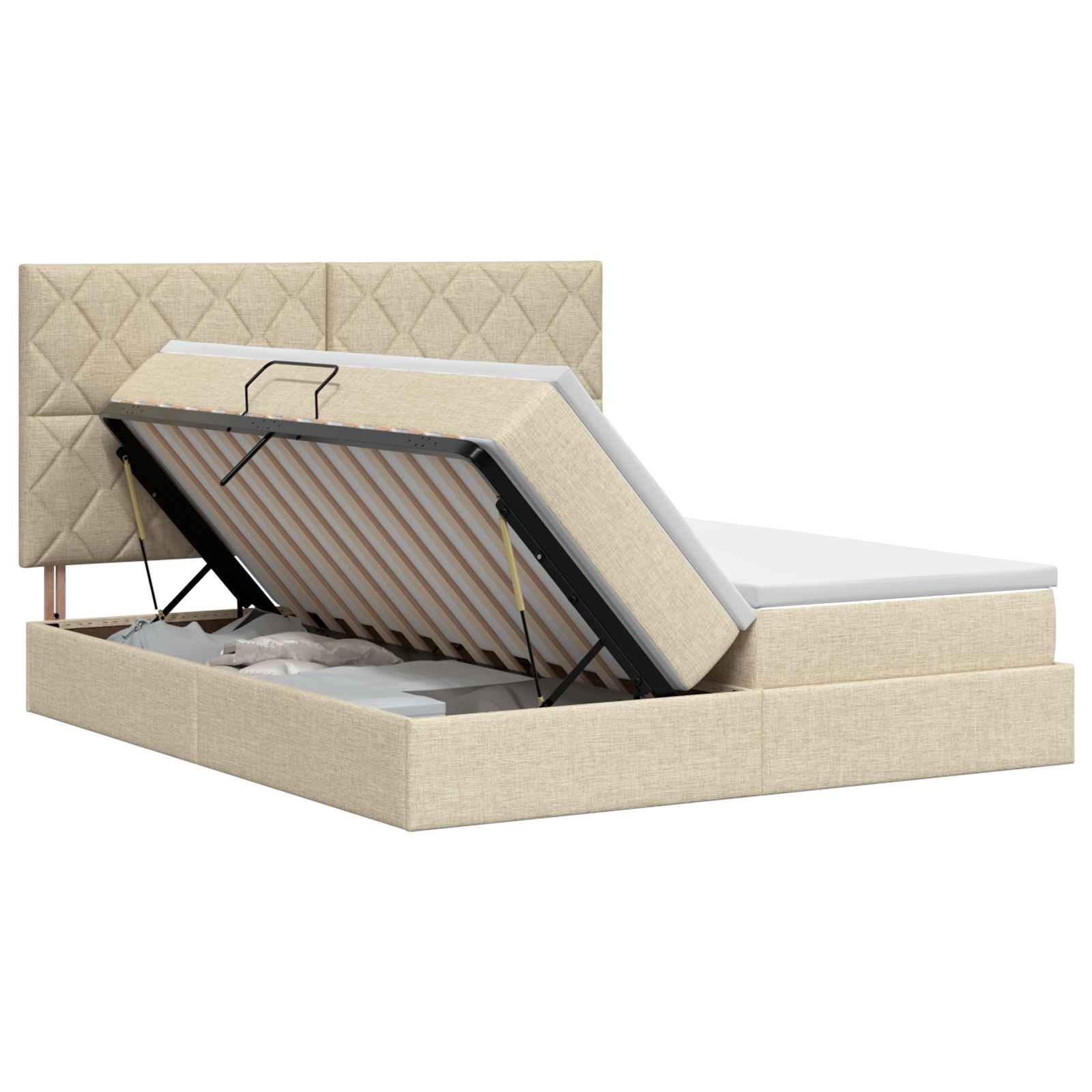 Opslag bed met hoofdeinde Crèmekleurig 180 x 200 cm Stof