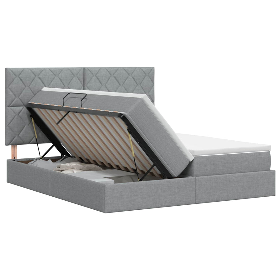 Opslag bed met hoofdeinde Lichtgrijs 200 x 200 cm Stof