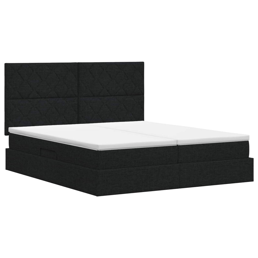 Opslag bed met hoofdeinde met opslag Zwart 200 x 200 cm Stof