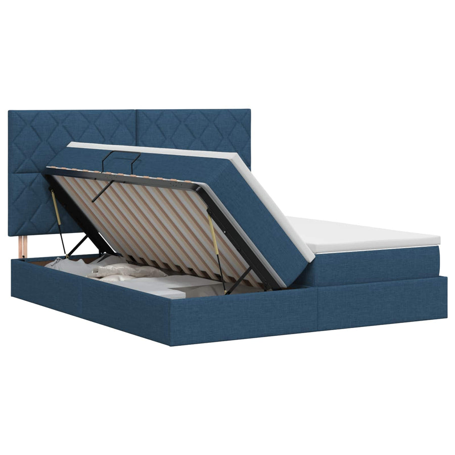 Opslag bed met hoofdeinde met opslag Blauw 200 x 200 cm Stof