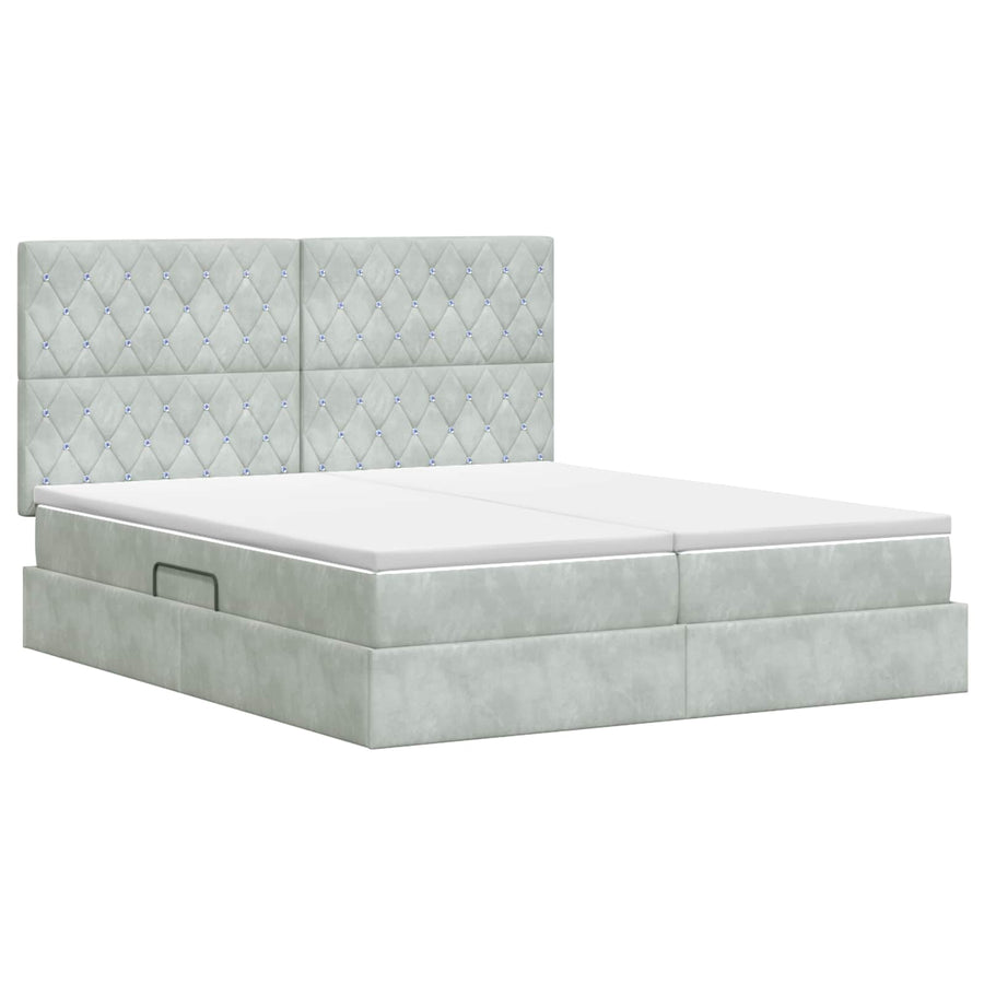 Opslag bed met hoofdeinde Lichtgrijs 200 x 200 cm Fluweel