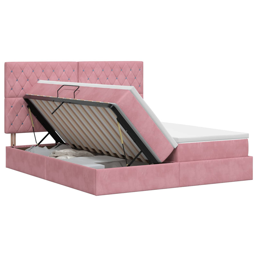 Opslag bed met hoofdeinde met opslag Roze 200 x 200 cm Fluweel