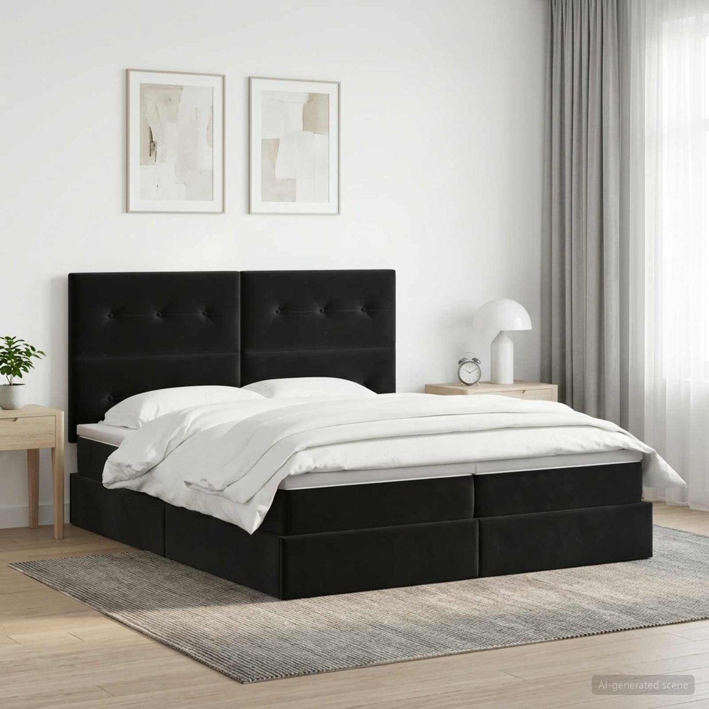 Opslag bed met hoofdeinde met opslag Zwart 200 x 200 cm Fluweel
