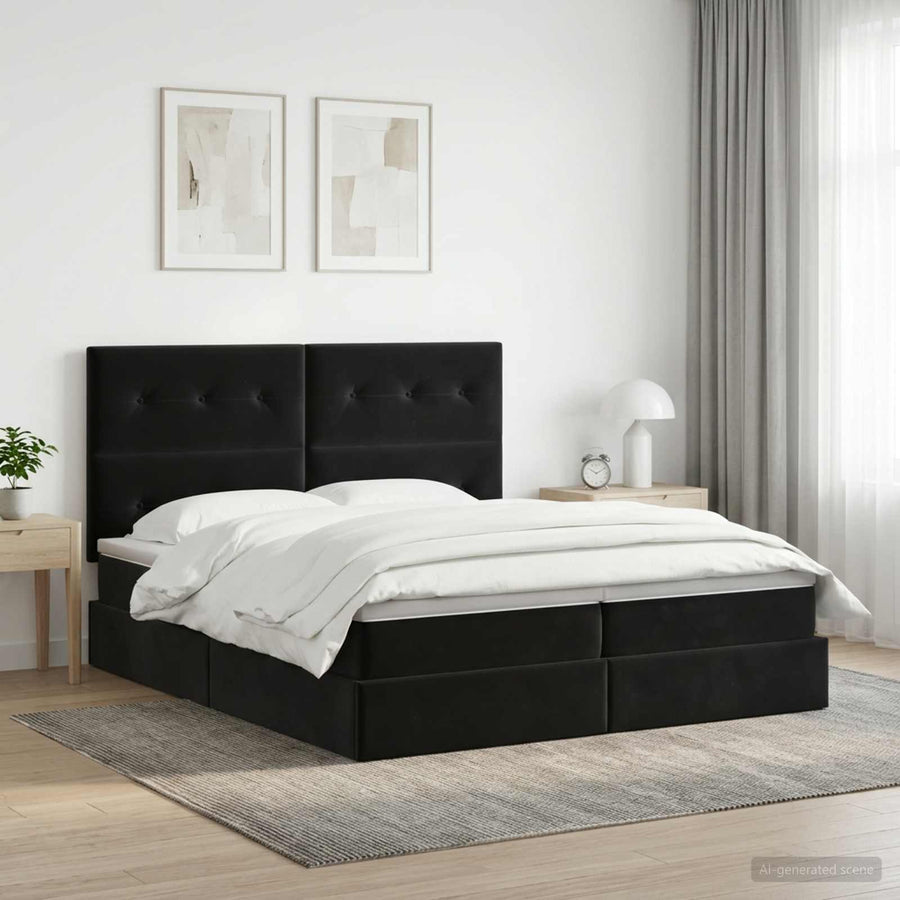 Opslag bed met hoofdeinde met opslag Zwart 200 x 200 cm Fluweel